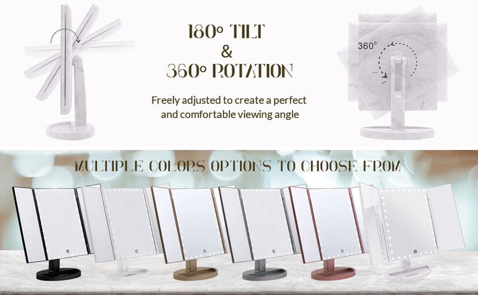 Touch Trifold XL Dimmable LED Makeup Mirror, Rose Gold