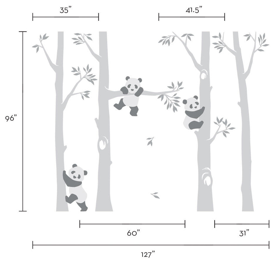 Trees With Pandas Wall Decal, Scheme A, 96" Tall Trees