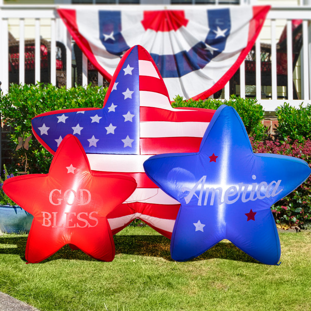 6' Lighted Patriotic Inflatable Stars Decor