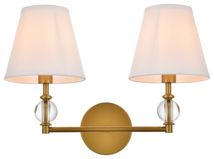 Beau 2-Light Bath Sconce, Brass With White Fabric Shade