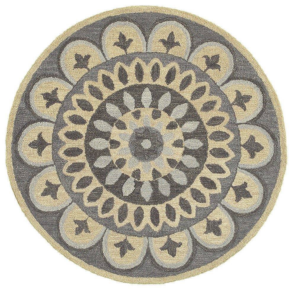 Modern Bloomed Mandala Area Rug, 4' Round