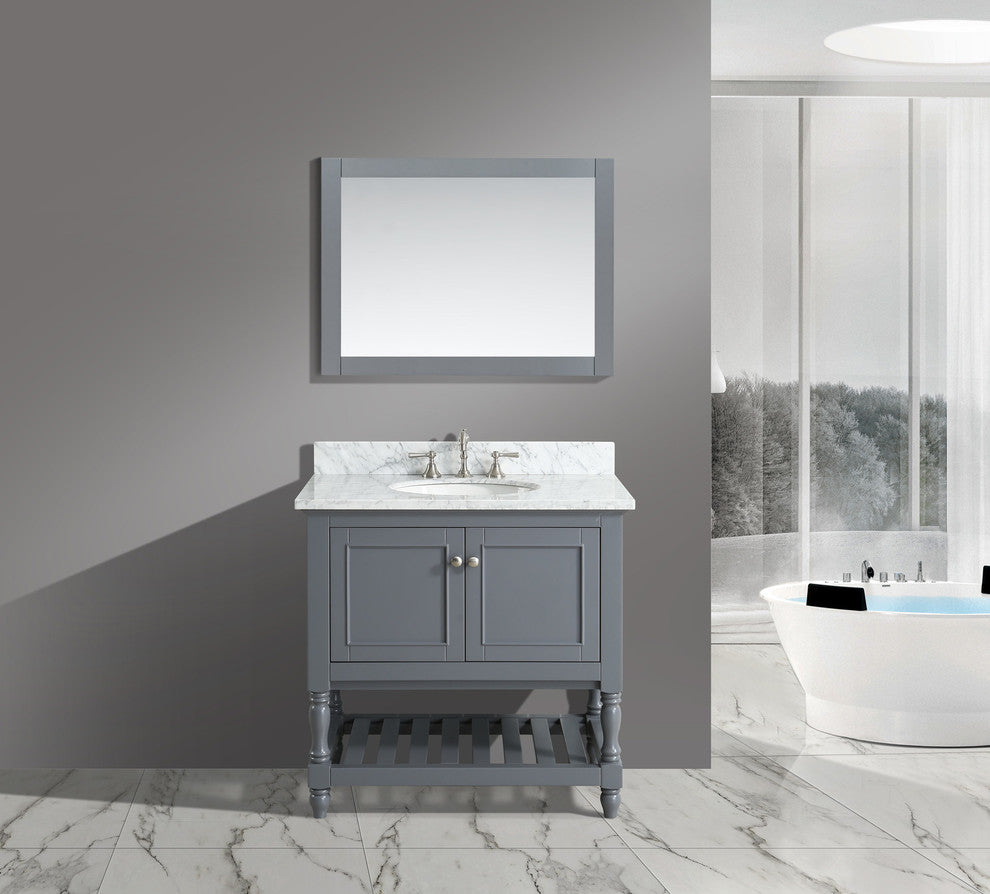 Silvia Bathroom Sink Vanity Set, White Marble Top, Base: Charcoal, 36"