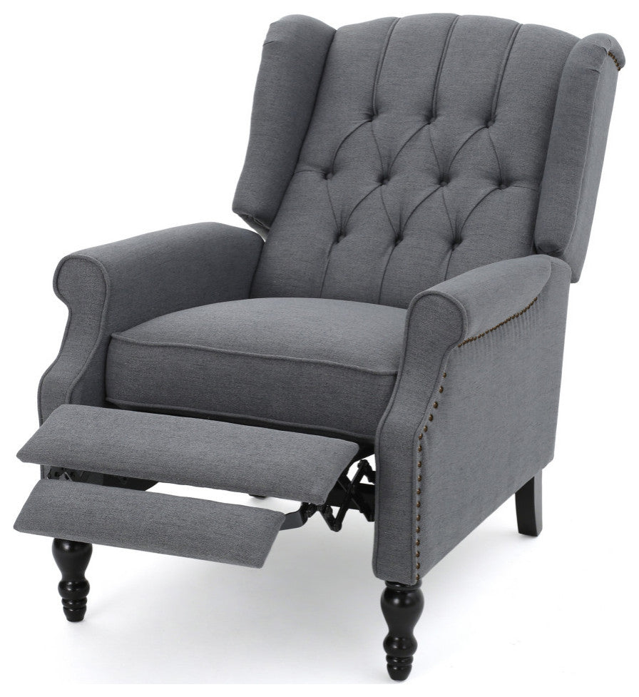 GDF Studio Xanthe Tufted Fabric Recliner, Set of 2, Charcoal and Dark Brown