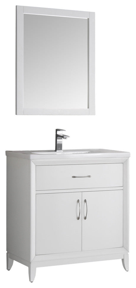Cambridge 30" White Traditional Bathroom Vanity With Mirror, FFT1030BN