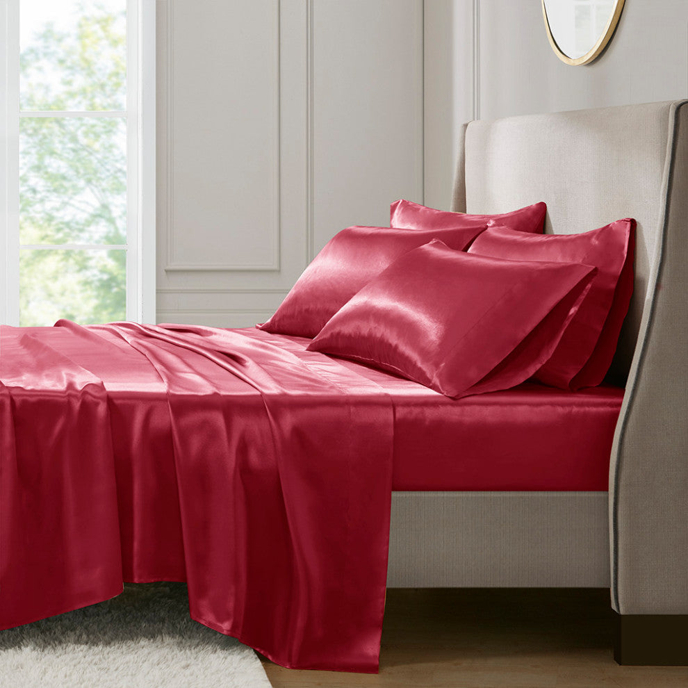 Madison Park Essentials Satin Luxury 6 PC Sheet Set, Red
