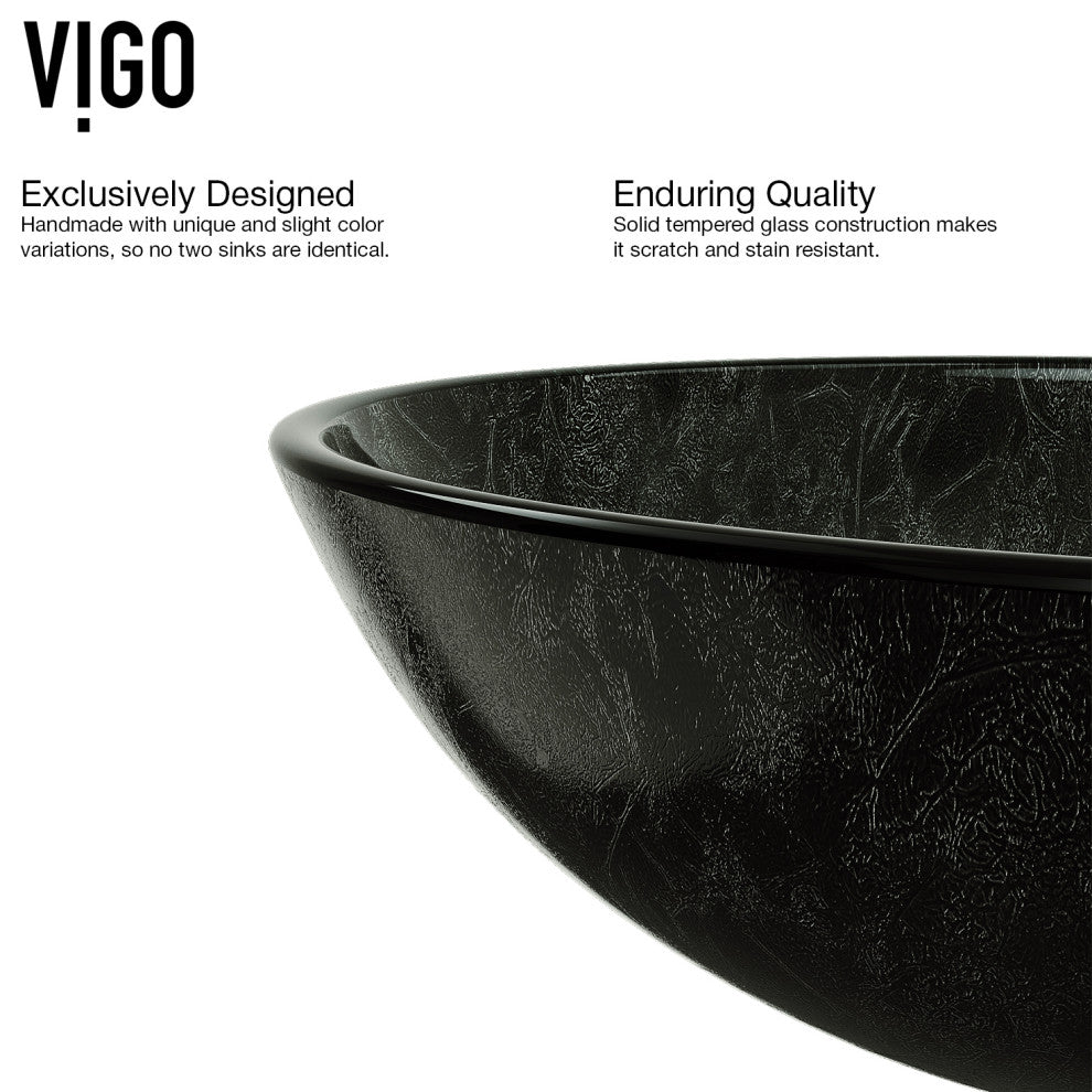 VIGO Giovanni 17"L x 17"W x 6"H Glass Round Vessel Bathroom Sink, Gray Onyx