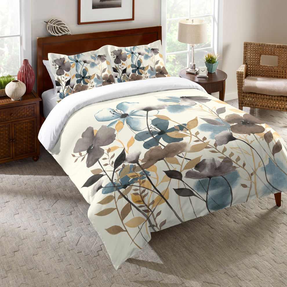 Laural Home Greige Florals Comforter, Queen