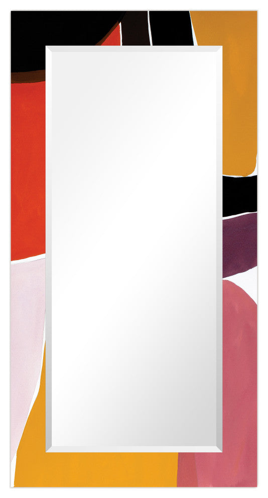 "Finale" Beveled Mirror on Printed Abstarct Tempered Art Glass, 54x28"