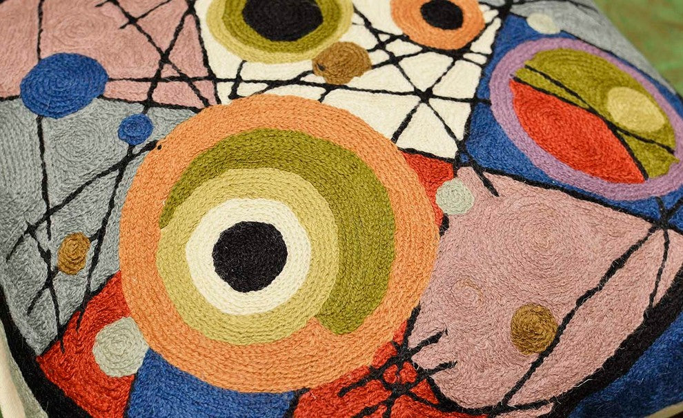 Kandinsky Circles In Circle II Throw Pillow Wool Hand Embroidered 18x18"