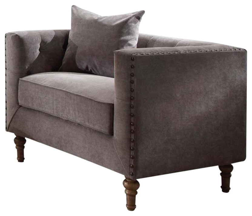 Sidonia Chair With 1 Pillow, Gray Velvet