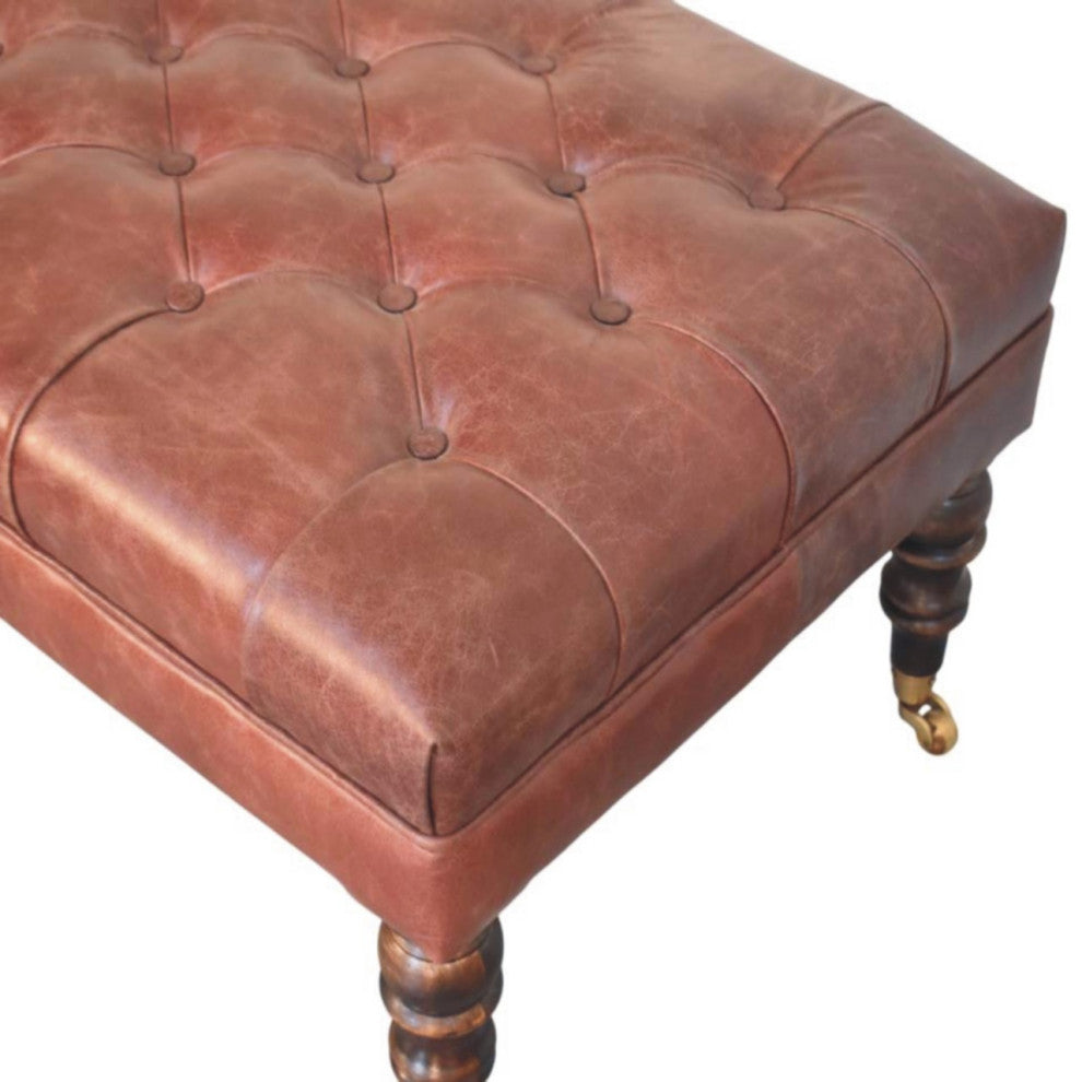Ottoman Upholstered Buffalo Brown Leather With Castor Legs Artisan Furniture