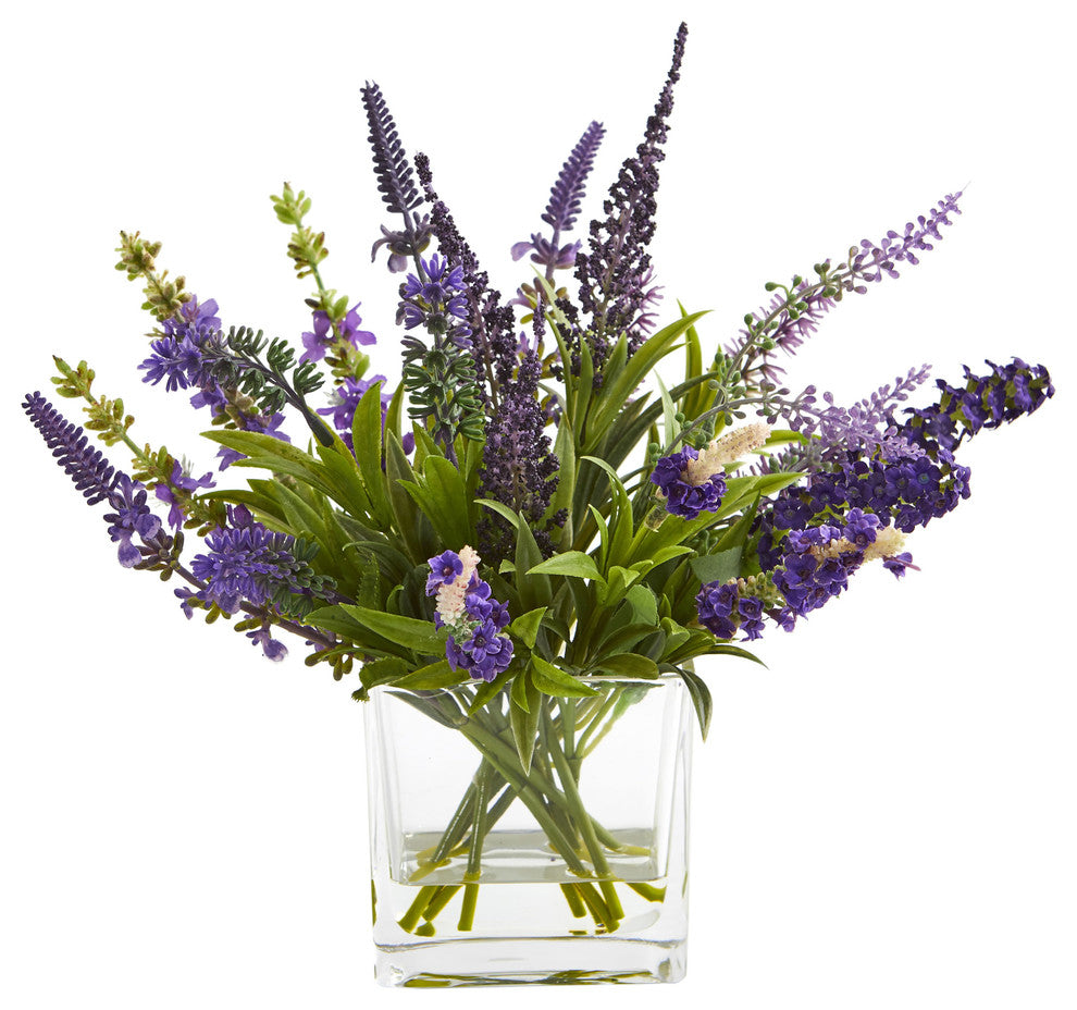 12" Lavender Arrangement and 14" Lavender Wreath, 2-Piece Set