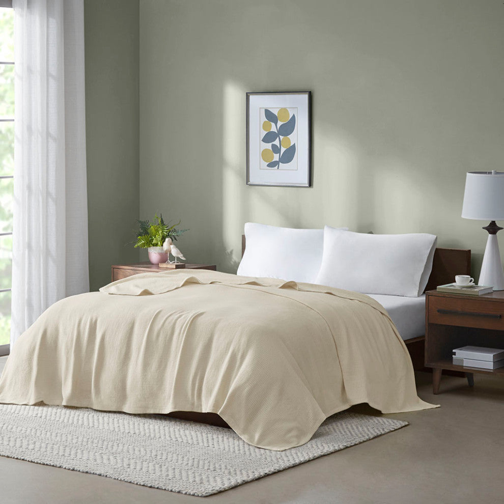 Madison Park Freshspun Basketweave All-Season Bedding Blanket, Beige