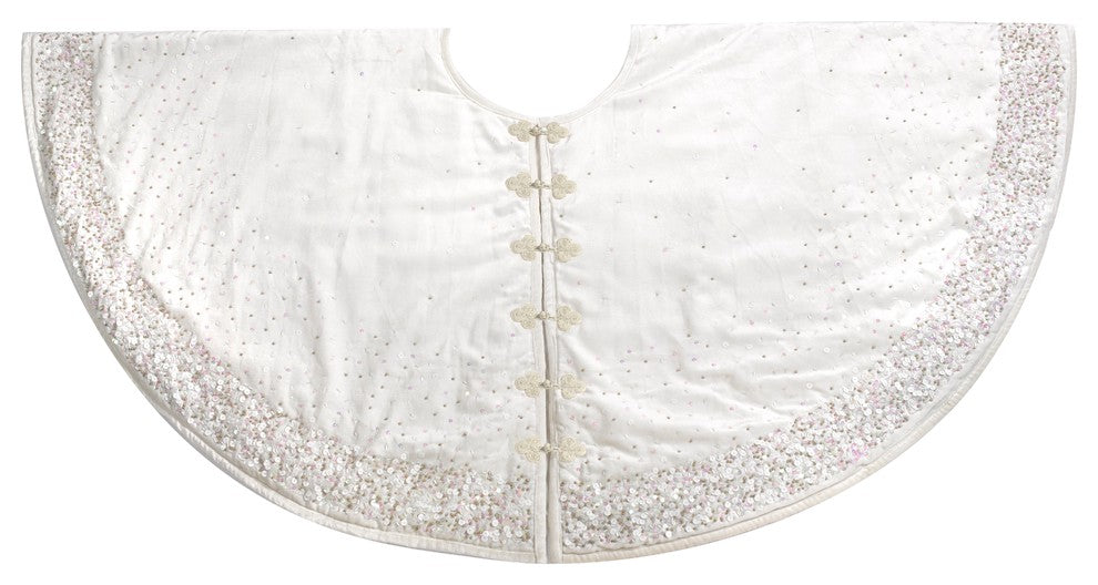 Handmade Christmas Tree Skirt, Velvet, White With Sequins, 60"