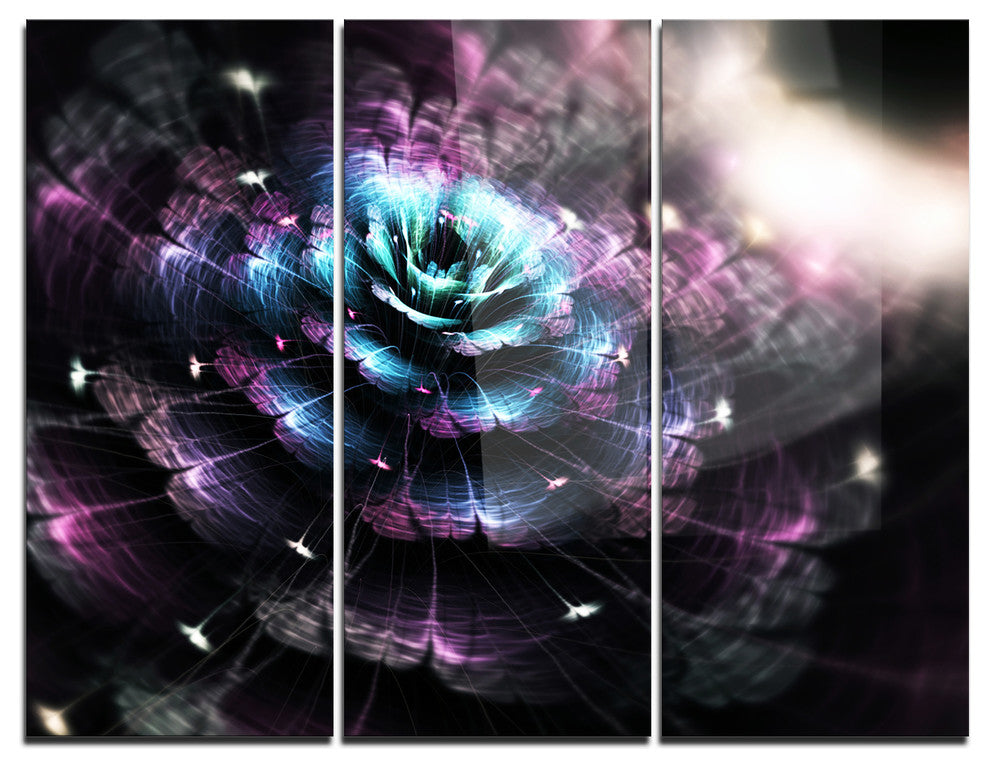 "Green Fractal Flower in Dark" Digital Metal Wall Art, 3 Panels, 36"x28"