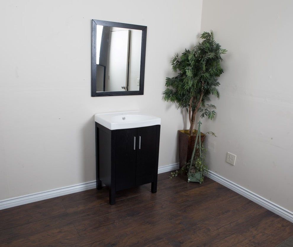 23.8" Single Sink Vanity, Black With Ceramic Top, White