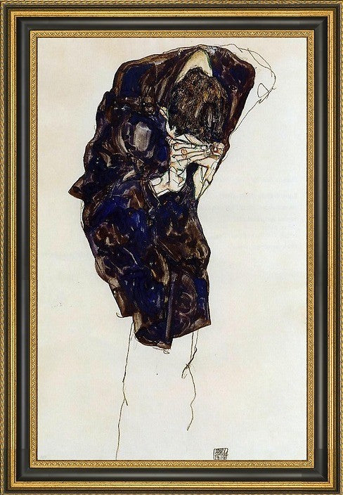 Egon Schiele Man Bencind Down Deeply - 16" x 24" Framed Premium Canvas Print