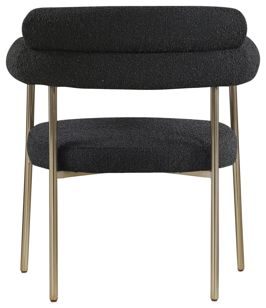 Blake Upholstered Dining Chair, Black, Boucle Fabric, Brushed Brass, Set of 2
