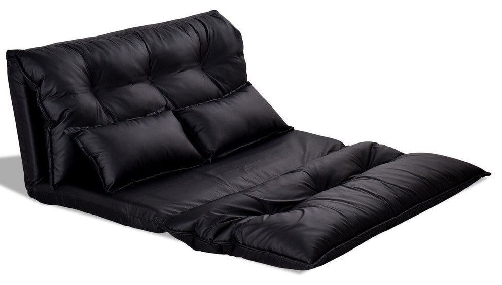 Fold-able PU Leather Leisure Floor Sofa Bed With 2 Pillows