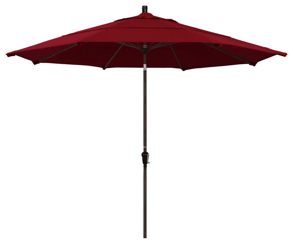 11' Bronze Auto-Tilt Crank Aluminum Umbrella, Red Olefin
