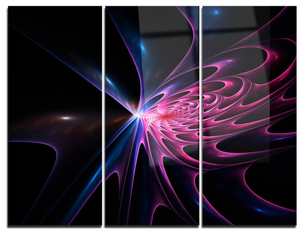 "Blue Fractal Light Art in Dark" Metal Wall Art, 3 Panels, 36"x28"