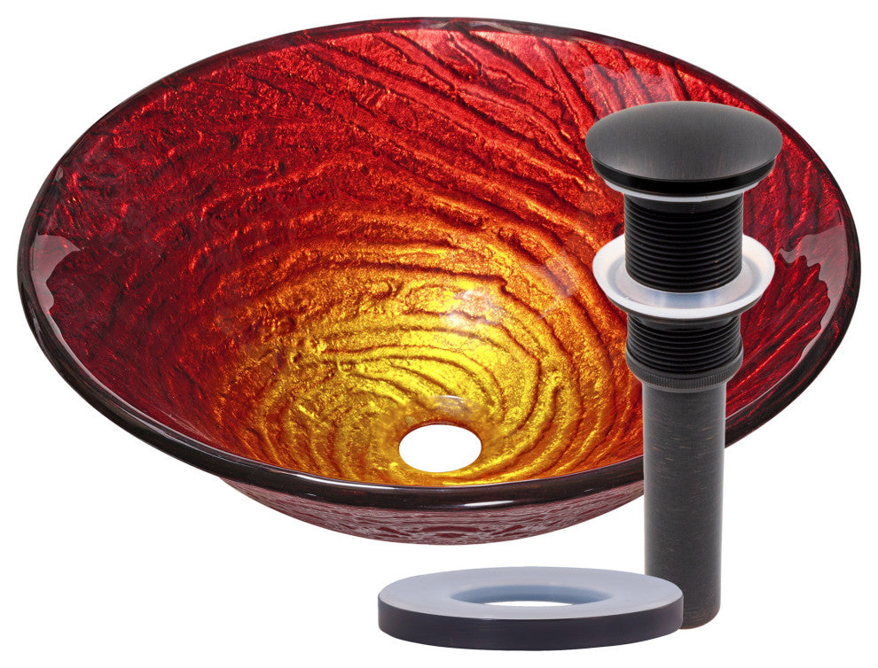 Novatto Misto Glass Vessel Sink with Drain and Mounting Ring, NOHP-G028, Oil Rubbed Bronze