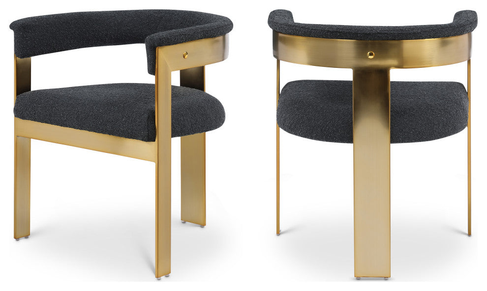 Romeo Upholstered Dining Chair, Set of 2, Black, Boucle Fabric, Brushed Gold
