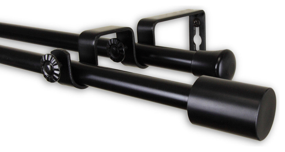 Nora 5/8" Double Curtain, Rod 28-48", Black