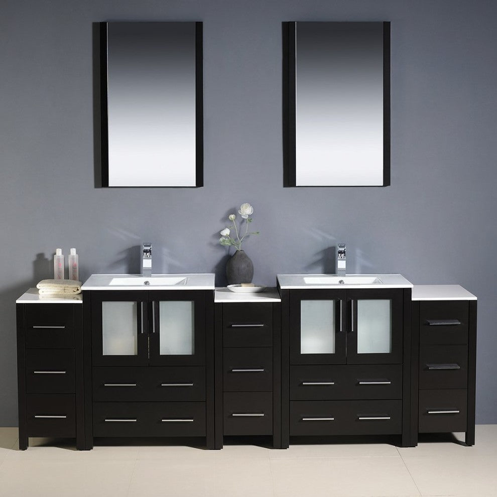 Torino 84" Espresso Modern Double Sink Bathroom Vanity, Faucet FFT3071BN