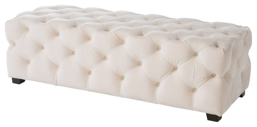 GDF Studio Provence TModern Glam Tufted Velvet Ottoman Bench, Cream