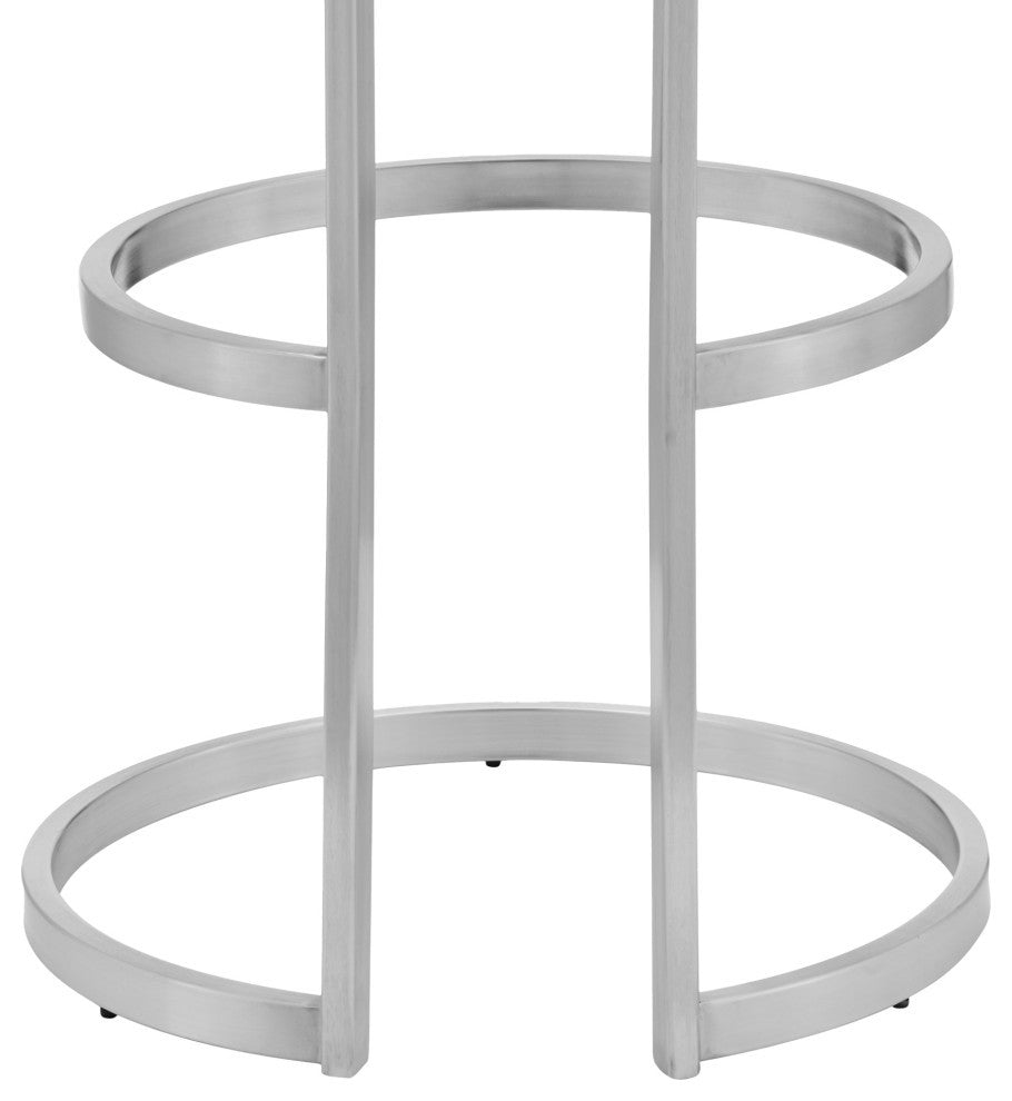 Vander Gray Faux Leather and Brushed Stainless Steel Swivel Bar Stool, 30 Inch