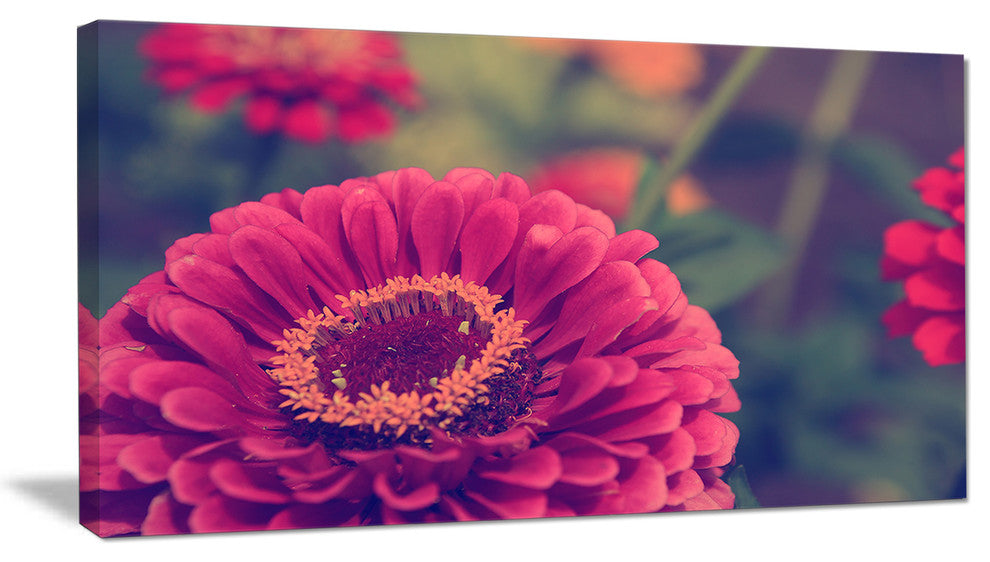 Vintage Photo of Cute Red Flowers, Large Floral Canvas Art Print, 32"x16"