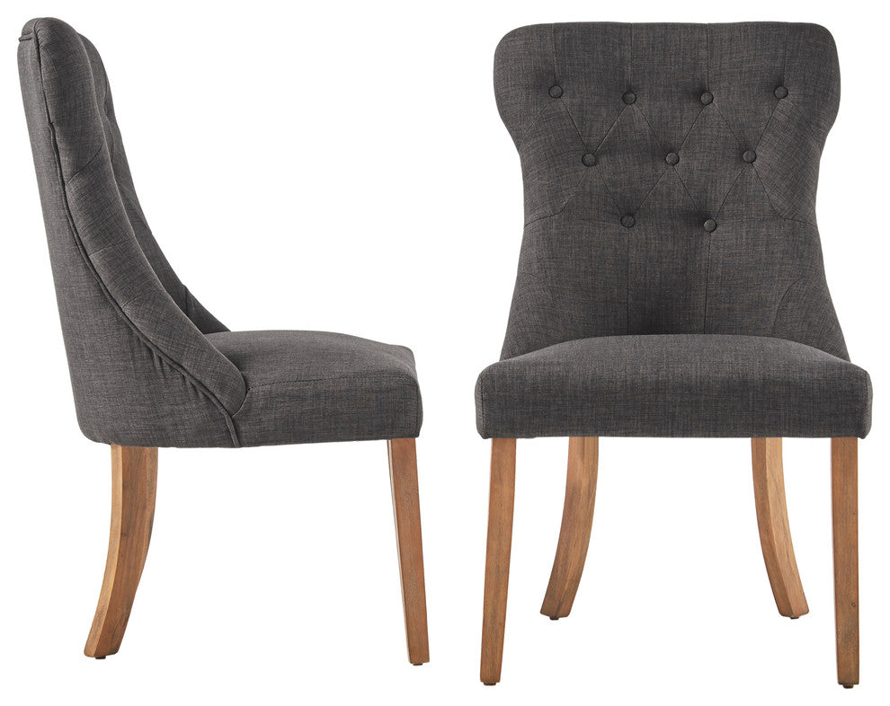 Keighley Button Tufted Hourglass Dining Chair, Set of 2, Dark Grey