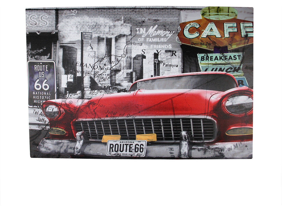 Battery Operated 6 LED Route 66 Canvas Wall Hanging, 23.5"