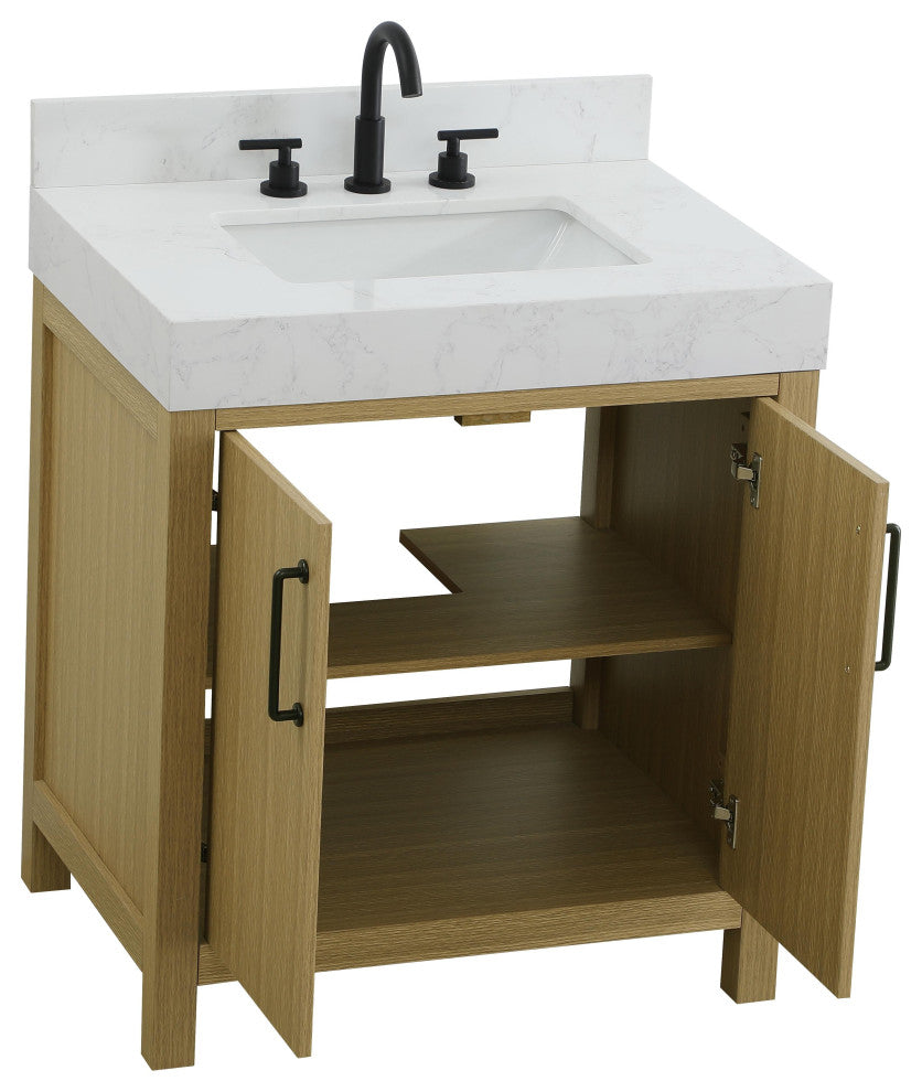 Home Living 30" Single Bathroom Vanity, Honey Brown With Backsplash