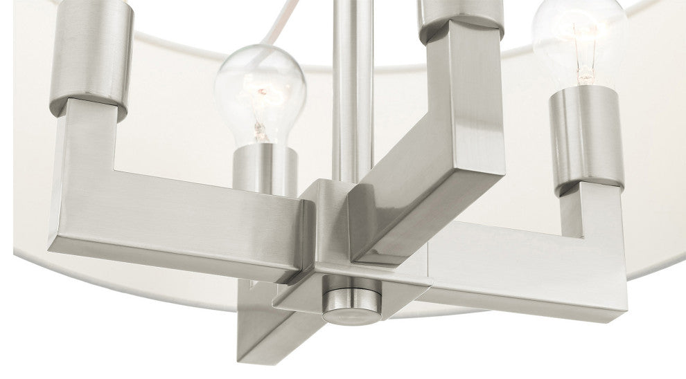 Livex Cresthaven 4 Light Brushed Nickel Chandelier, Off-white Fabric Shade