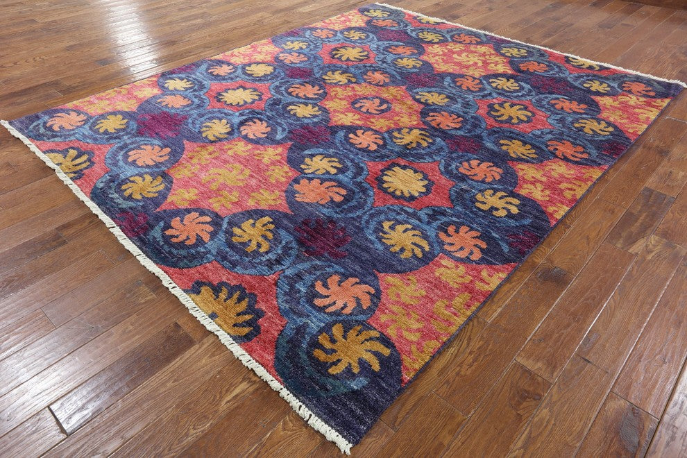 Unqiue All Over Design Blue Overdyed 8'x10' Hand Knotted Wool Area Rug H8815