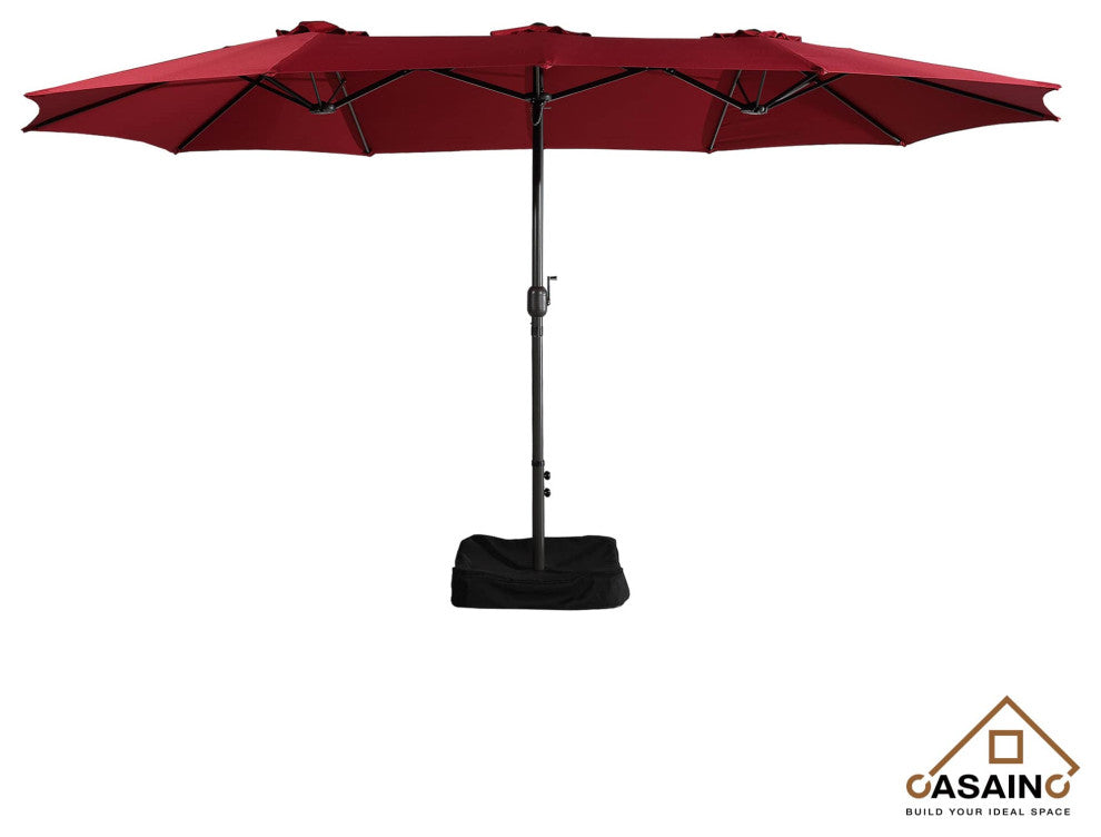 15ft solar energy LED patio umbrella with crank and base in BEIGE