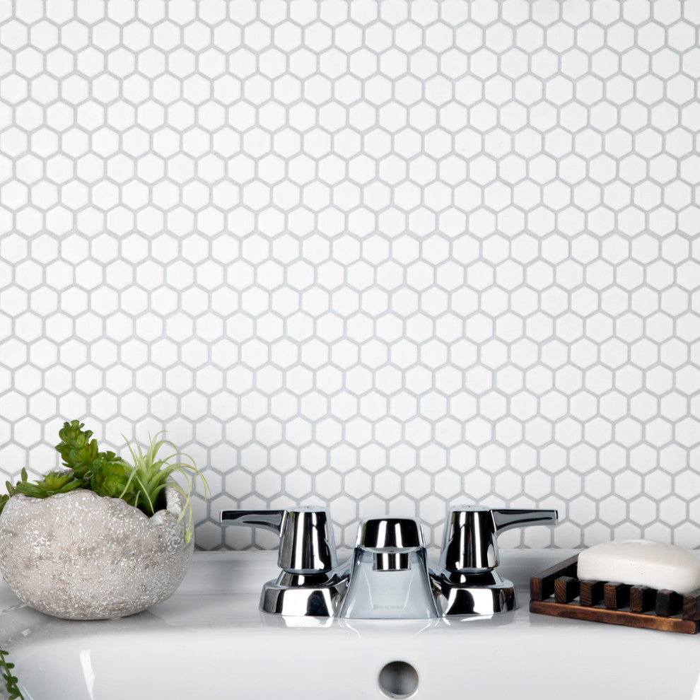 Colmena Hex Porcelain Floor and Wall Mosaic Tile, Matte White