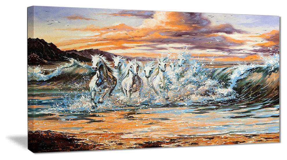 "Horses from Waves" Animal Digital Canvas Print, 32"x16"