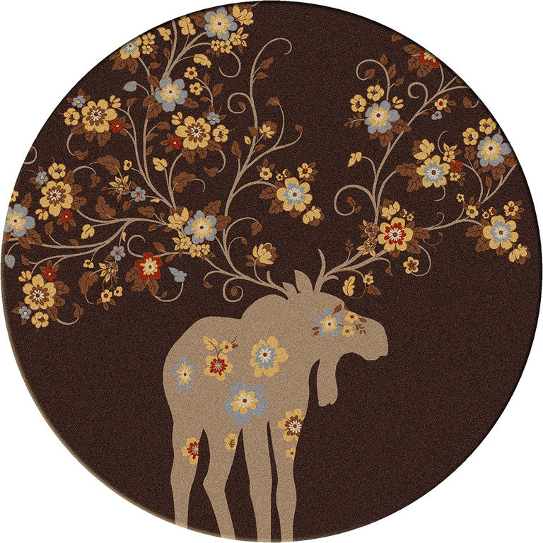 Moose Blossom Rug, Chocolate, 8'x8' Round, Round