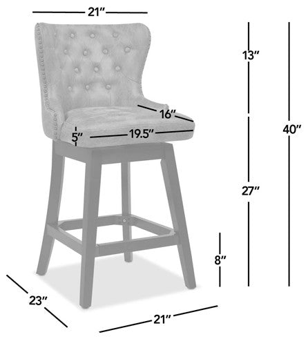 Holmes 27" Tufted High-Back 360 Swivel Counter-Height Barstool, Mid Brown Faux Leather