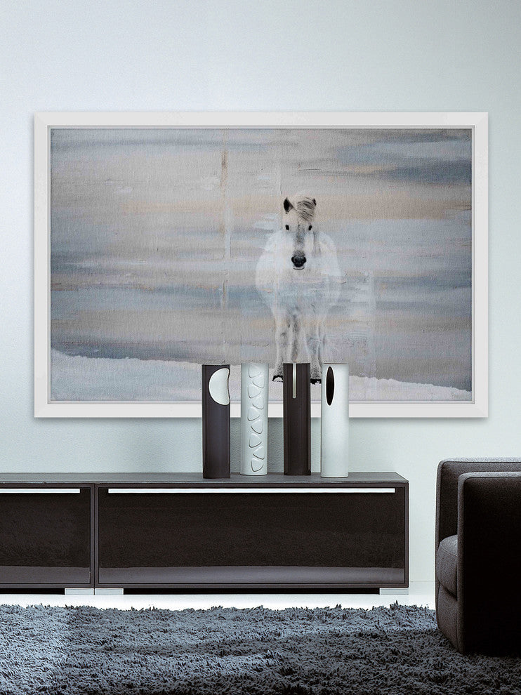 Parvez Taj "White Horse Forward" Framed Painting Print, 45"x30"