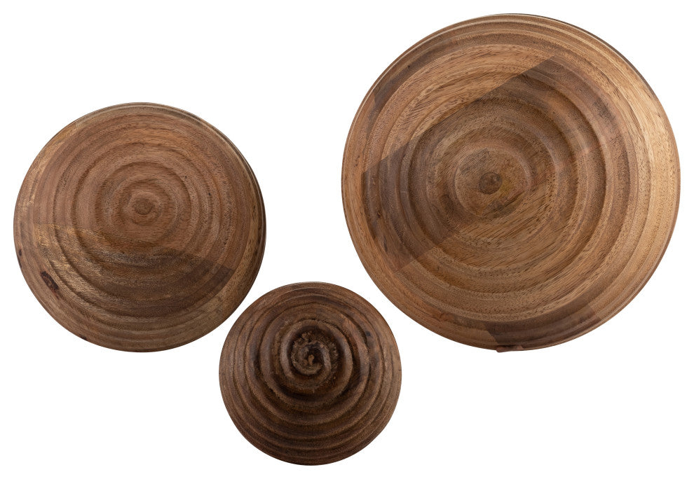 6" Wooden Orb With Ridges, Natural