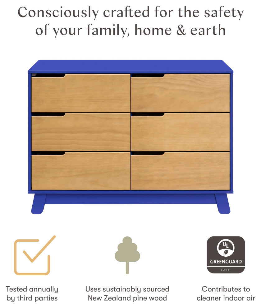 Hudson 6-Drawer Assembled Double Dresser, Cobalt and Honey