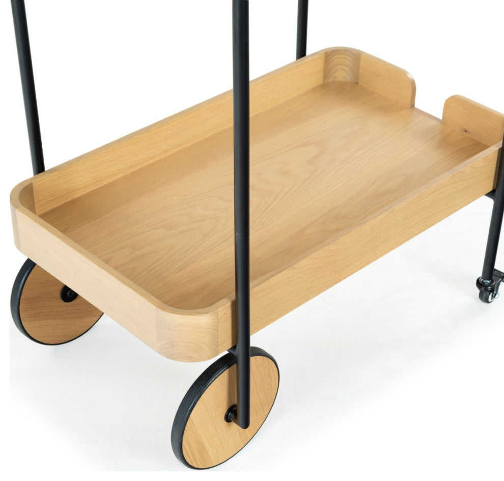 Safavieh Couture Malek Wood 2 Shelf Bar Cart, Natural/Black