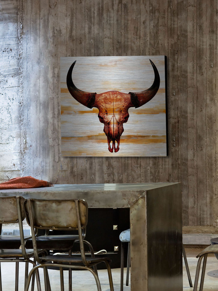 "Burnt Orange Skull" Print on Brushed Aluminum, 32"x32"