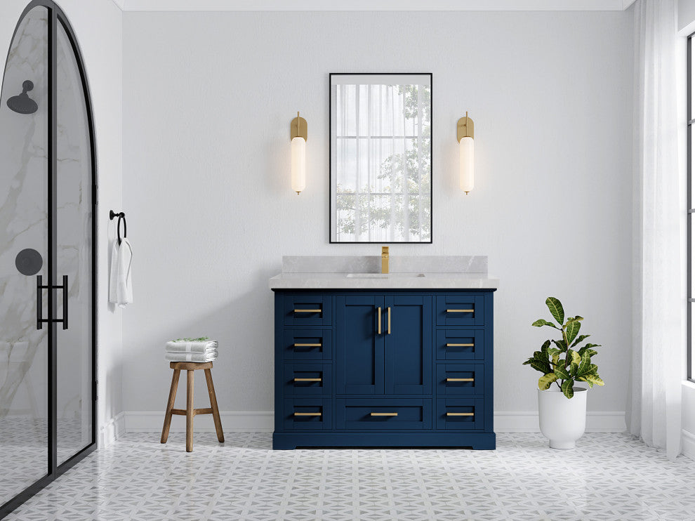Boston 48 Single Sink Bath Vanity in Navy Blue 2" Pearl Gray