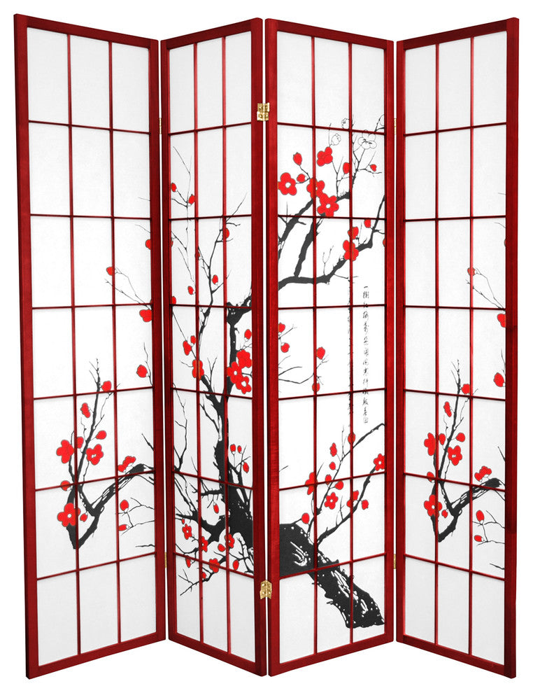 6' Tall Flower Blossom Divider, Rosewood, 4 Panels