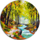 River In Green Autumn Forest, Landscape Painting Round Wall Art, 36"